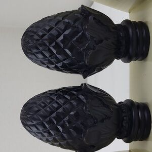 Eddie Bauer Black Wooden Curtain Rod Finials Set of 2 Pineapple